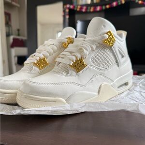 White and Gold Jordan 4s gold hardware